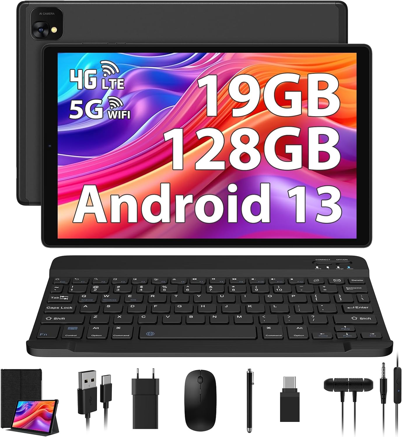 PIXPEAK P30 Tablet 10 Inch Android 13 5G Wi-Fi Tablet Octa-Core, 128GB ROM and 19GB RAM Tablet PC, One SIM Slots and Wi-Fi, 13MP and 5MP Camera, 1920 * 1200 HD IPS, GPS (Black)