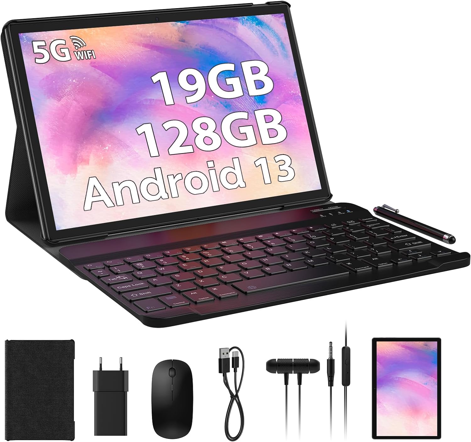 PIXPEAK Tablet 10 Inch Android 13 con 5G WiFi Tablet, 19GB RAM+128GB ROM(1TB Ampliable), Octa Core 2.0 GHz Tablet, 8000mAh, 5MP+8MP, FHD, WLAN, Bluetooth, GPS